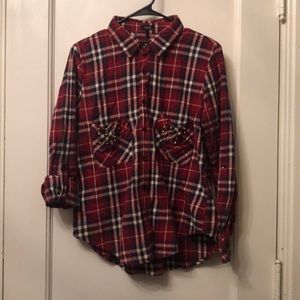 Adorable Nollie studded pocket flannel button up